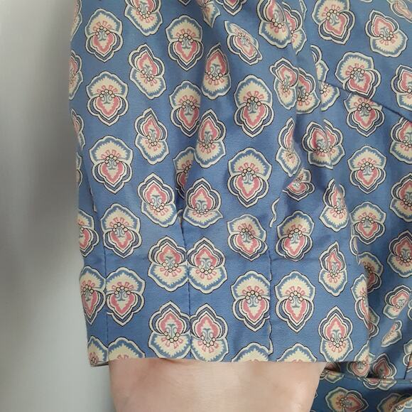 Vintage 80s Cotton Circle Skirt & Blouse Suit Set Paisley Border Print Pockets - Picture 7 of 16